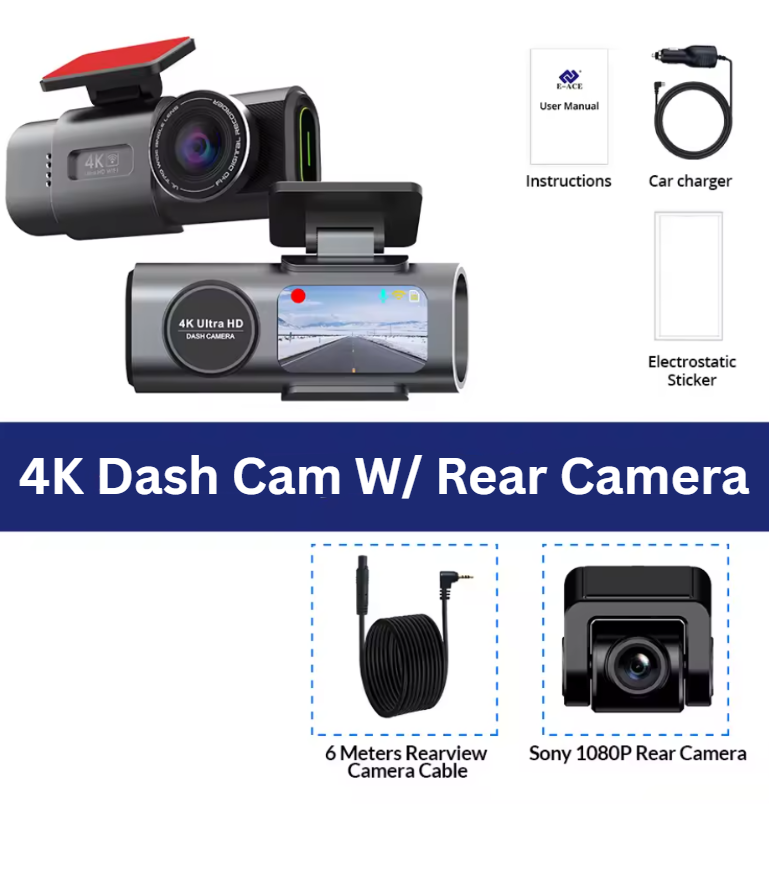 4K Dual Dash Cam with Wi-Fi, GPS, & Night Vision