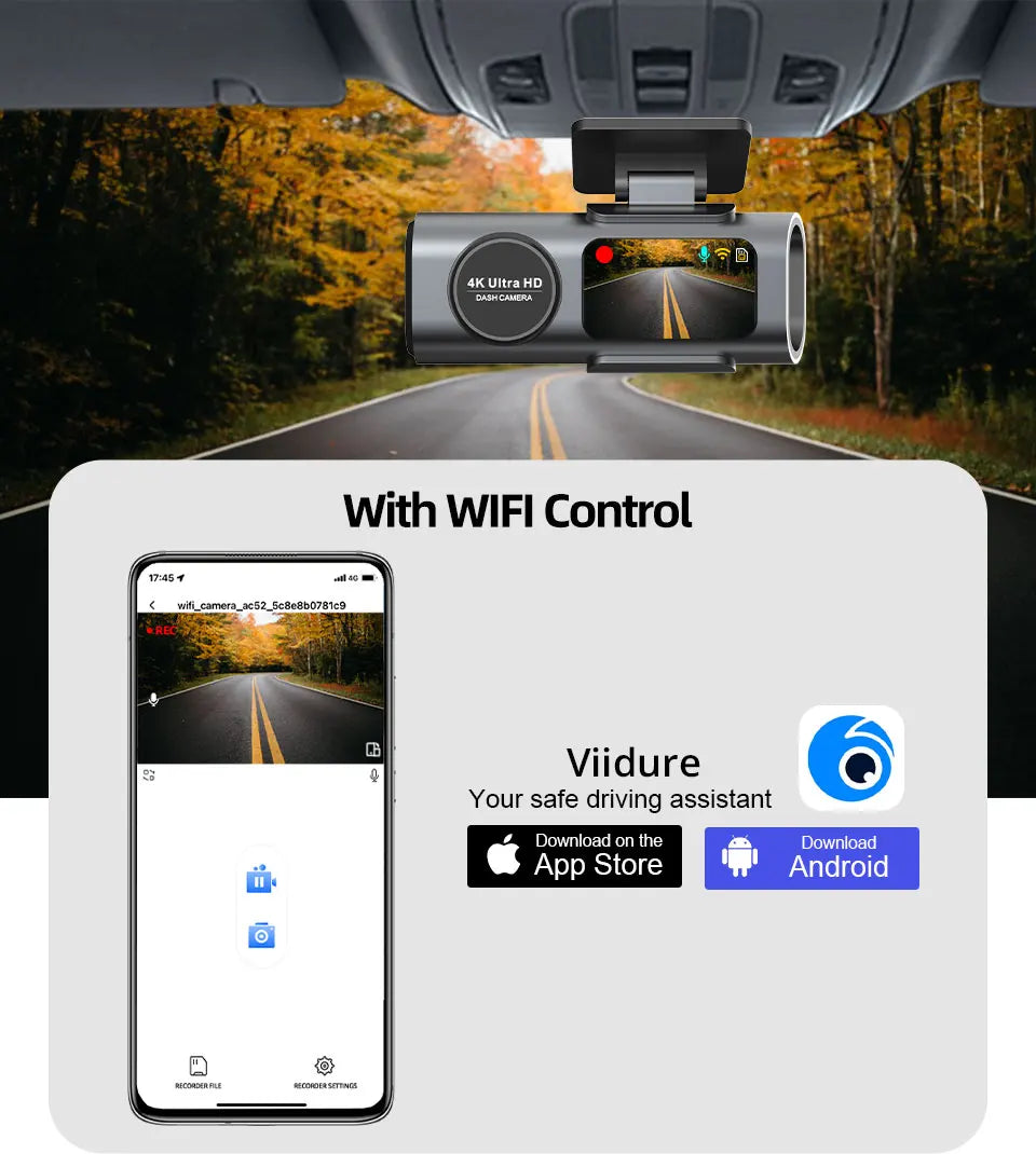 4K Dual Dash Cam with Wi-Fi, GPS, & Night Vision