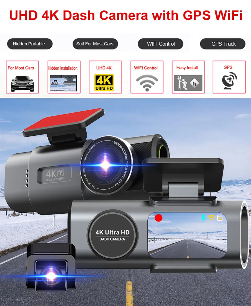 4K Dual Dash Cam with Wi-Fi, GPS, & Night Vision
