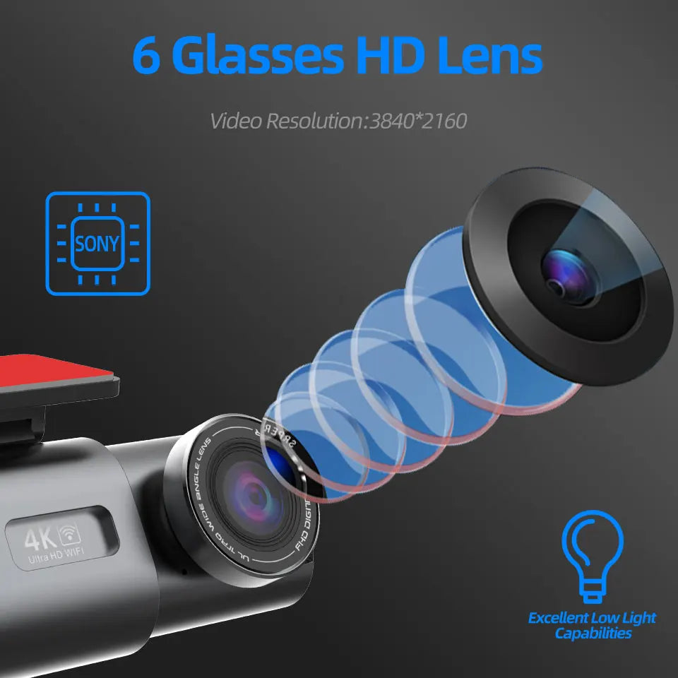 4K Dual Dash Cam with Wi-Fi, GPS, & Night Vision