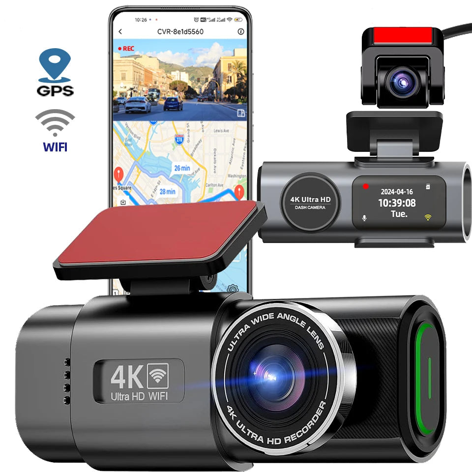 4K Dual Dash Cam with Wi-Fi, GPS, & Night Vision